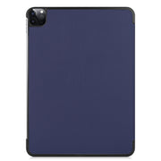 For  iPad Air 13 2024 / Pro 12.9 2022 Custer Texture 3-folding Smart Leather Tablet Case(Dark Blue)