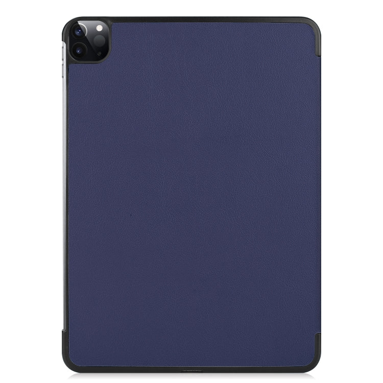 For  iPad Air 13 2024 / Pro 12.9 2022 Custer Texture 3-folding Smart Leather Tablet Case(Dark Blue)