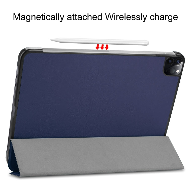 For  iPad Air 13 2024 / Pro 12.9 2022 Custer Texture 3-folding Smart Leather Tablet Case(Dark Blue)