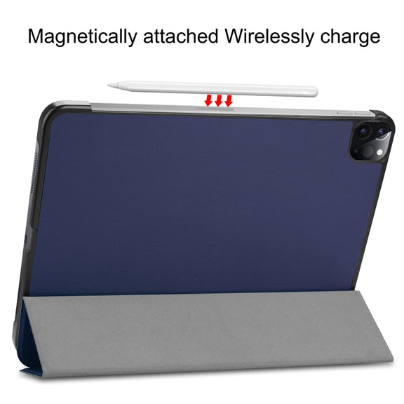 For  iPad Air 13 2024 / Pro 12.9 2022 Custer Texture 3-folding Smart Leather Tablet Case(Dark Blue)
