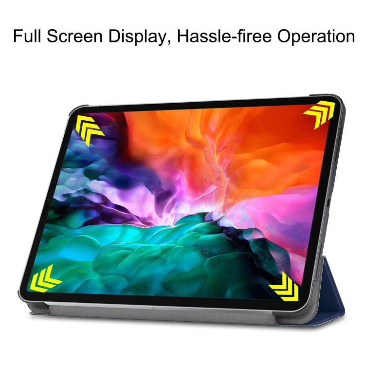 For  iPad Air 13 2024 / Pro 12.9 2022 Custer Texture 3-folding Smart Leather Tablet Case(Dark Blue)