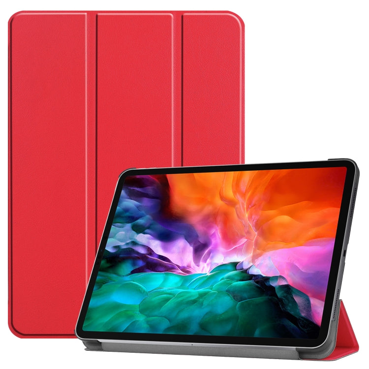 For  iPad Air 13 2024 / Pro 12.9 2022 Custer Texture 3-folding Smart Leather Tablet Case(Red)