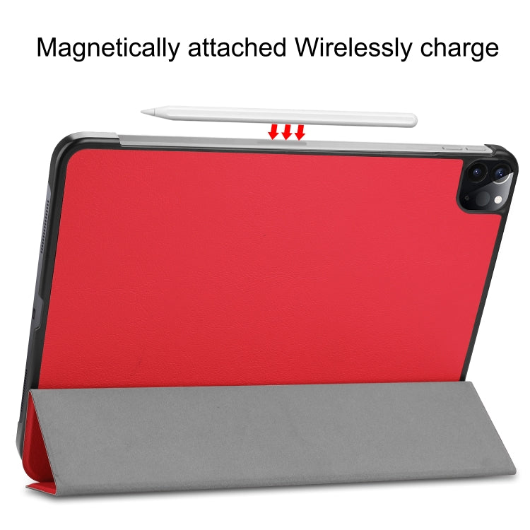 For  iPad Air 13 2024 / Pro 12.9 2022 Custer Texture 3-folding Smart Leather Tablet Case(Red)