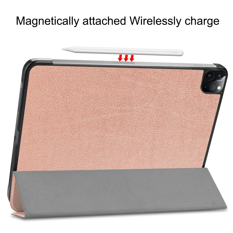 For  iPad Air 13 2024 / Pro 12.9 2022 Custer Texture 3-folding Smart Leather Tablet Case(Rose Gold)