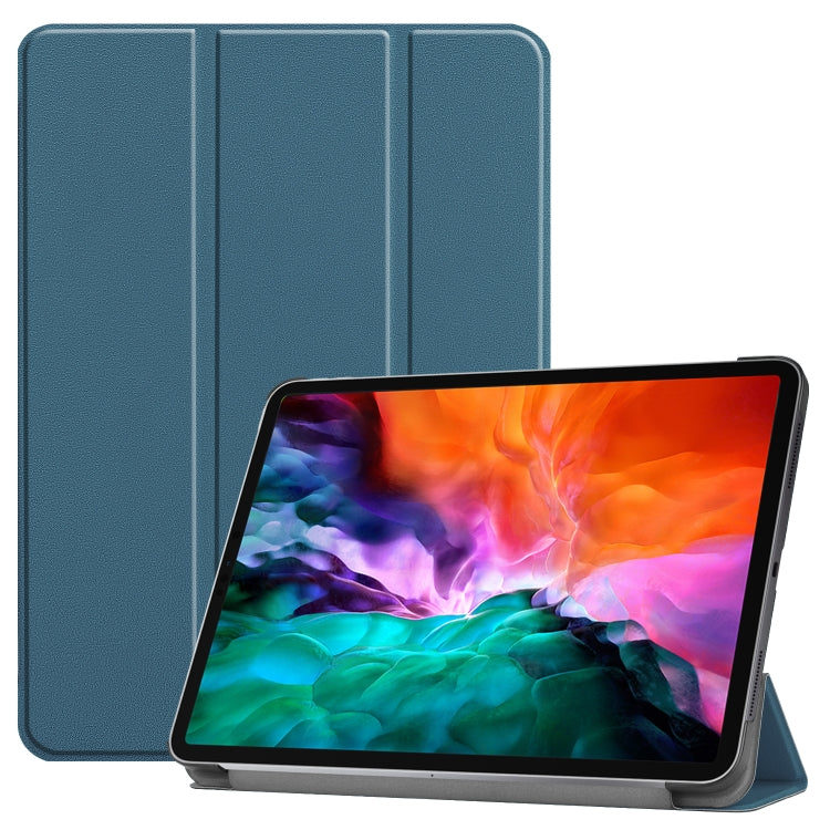 For  iPad Air 13 2024 / Pro 12.9 2022 Custer Texture 3-folding Smart Leather Tablet Case(Dark Green)