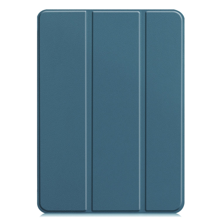 For  iPad Air 13 2024 / Pro 12.9 2022 Custer Texture 3-folding Smart Leather Tablet Case(Dark Green)