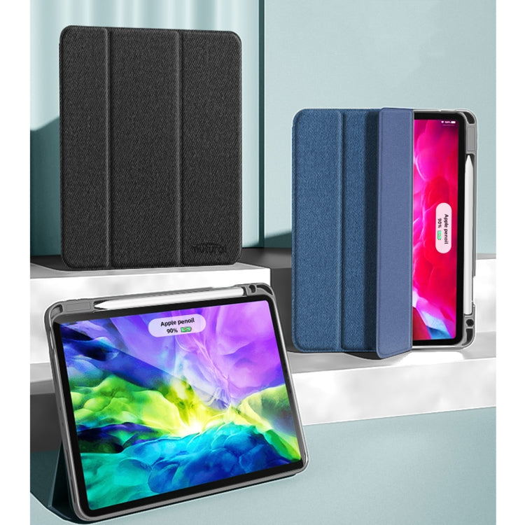 For iPad Pro 11 2022 / 2021 / 2020 Mutural YASHI Series TPU + PU Cloth Pattern Texture Horizontal Flip Leather Tablet Case with Three-folding Holder & Pen Slot & Wake-up / Sleep Function(Black)