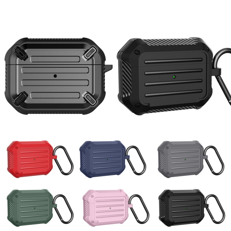 Wireless Earphones Shockproof Carbon Fiber Luggage TPU Protective Case For AirPods Pro(Blue)