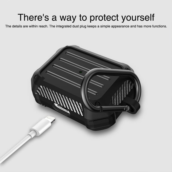 Wireless Earphones Shockproof Carbon Fiber Luggage TPU Protective Case For AirPods Pro(Blue)