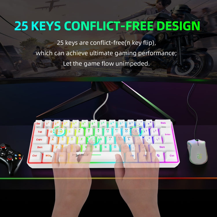HXSJ V700 61 Keys RGB Lighting Gaming Wired Keyboard (White)