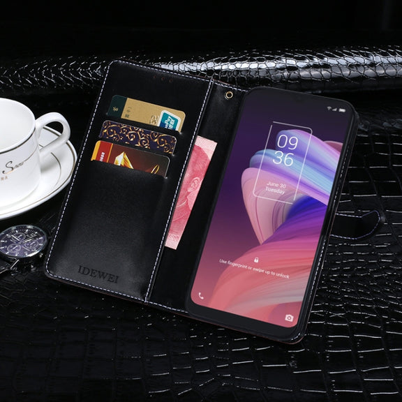 For TCL 10 SE idewei Crocodile Texture Horizontal Flip Leather Case with Holder & Card Slots & Wallet(Black)