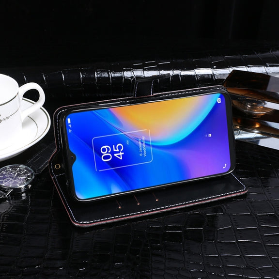 For TCL 20 SE idewei Crocodile Texture Horizontal Flip Leather Case with Holder & Card Slots & Wallet(Black)