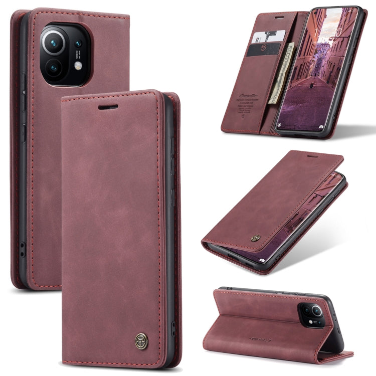 For Xiaomi Mi 11 CaseMe 013 Multifunctional Horizontal Flip Leather Case with Holder & Card Slot & Wallet(Wine Red)