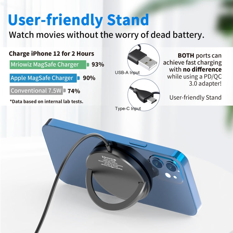 Mriowiz M-2001W 15W Desktop MagSafe Magnetic Wireless Charger , with USB + USB-C / Type-C Data Cable & Holder
