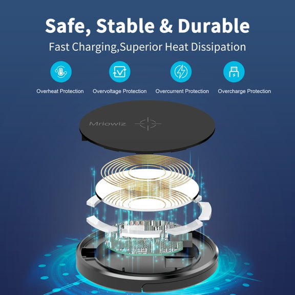 Mriowiz M-2001W 15W Desktop MagSafe Magnetic Wireless Charger , with USB + USB-C / Type-C Data Cable & Holder