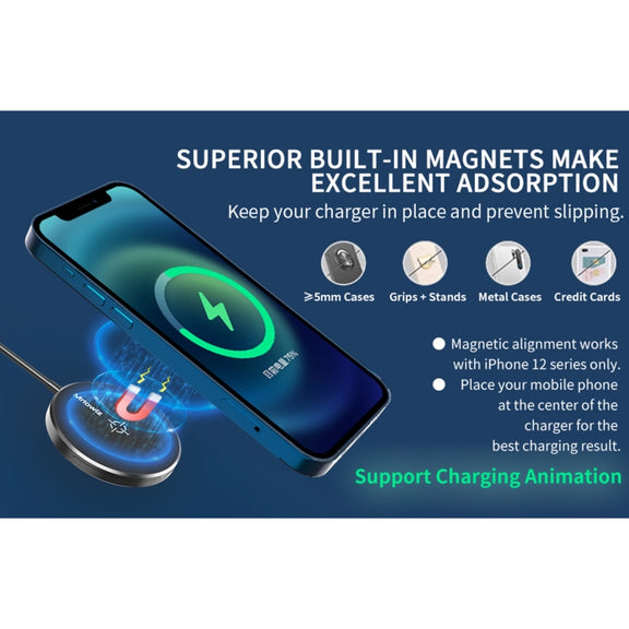 Mriowiz M-2001W 15W Desktop MagSafe Magnetic Wireless Charger , with USB + USB-C / Type-C Data Cable & Holder