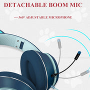 AKZ-022 USB + 3.5mm Port Cat Ear Design Foldable LED Headset with Mic(Grey)