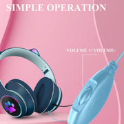 AKZ-022 USB + 3.5mm Port Cat Ear Design Foldable LED Headset with Mic(Grey)