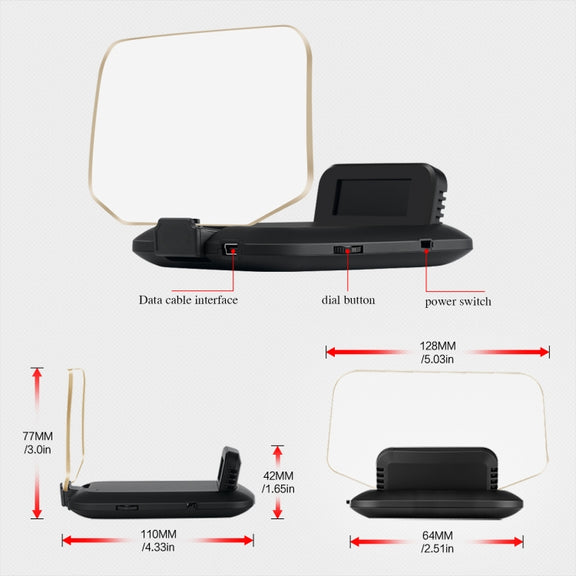 T1 5.1 inch Car HUD Head-up Display Overspeed Alarm / Remaining Battery Percentage Display for Tesla Model 3 / Y