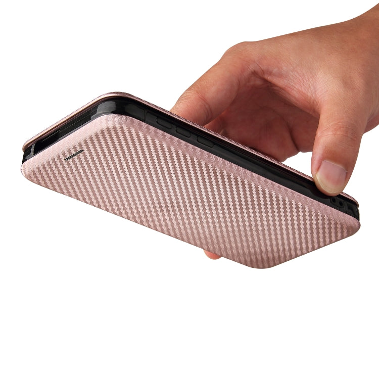 For Blackview BV6300 Pro Carbon Fiber Texture Horizontal Flip TPU + PC + PU Leather Case with Card Slot(Pink)