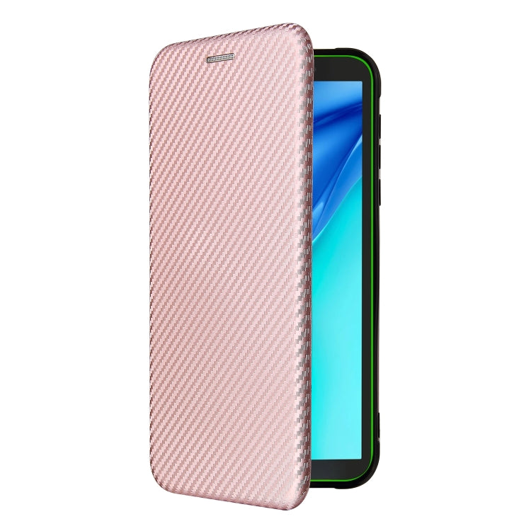For Blackview BV6300 Pro Carbon Fiber Texture Horizontal Flip TPU + PC + PU Leather Case with Card Slot(Pink)