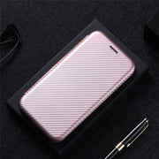 For Blackview BV6300 Pro Carbon Fiber Texture Horizontal Flip TPU + PC + PU Leather Case with Card Slot(Pink)