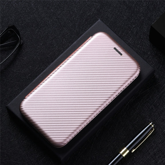 For Blackview BV6300 Pro Carbon Fiber Texture Horizontal Flip TPU + PC + PU Leather Case with Card Slot(Pink)