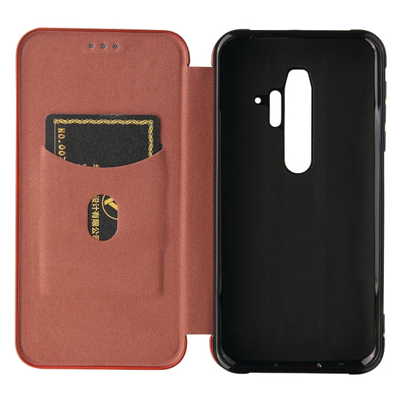 For Blackview BV6300 Pro Carbon Fiber Texture Horizontal Flip TPU + PC + PU Leather Case with Card Slot(Brown)