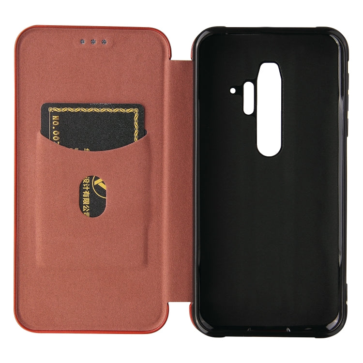 For Blackview BV6300 Pro Carbon Fiber Texture Horizontal Flip TPU + PC + PU Leather Case with Card Slot(Brown)
