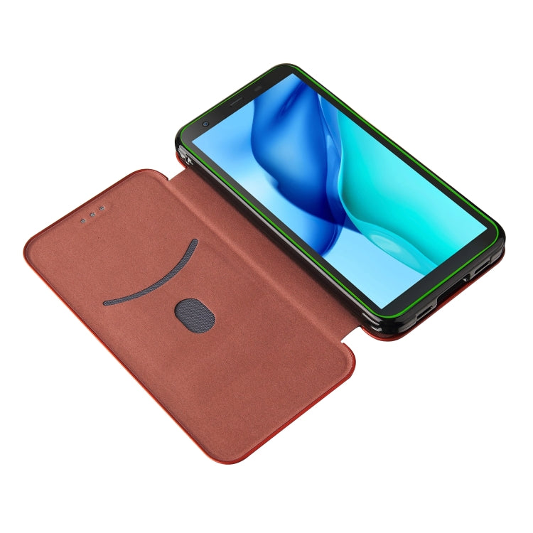 For Blackview BV6300 Pro Carbon Fiber Texture Horizontal Flip TPU + PC + PU Leather Case with Card Slot(Brown)
