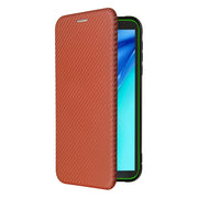 For Blackview BV6300 Pro Carbon Fiber Texture Horizontal Flip TPU + PC + PU Leather Case with Card Slot(Brown)