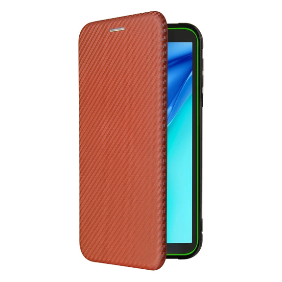 For Blackview BV6300 Pro Carbon Fiber Texture Horizontal Flip TPU + PC + PU Leather Case with Card Slot(Brown)
