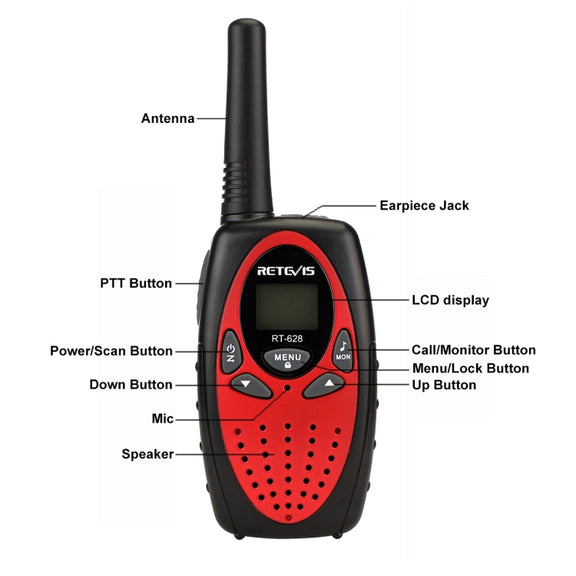 1 Pair RETEVIS RT628 0.5W US Frequency 462.550-467.7125MHz 22CHS Handheld Children Walkie Talkie(Red)