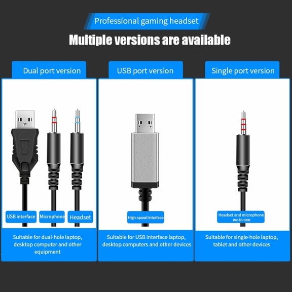 2 PCS G58 Head-Mounted Gaming Wired Headset with Microphone, Cable Length: about 2m, Color:Black Colorful 3.5mm Version