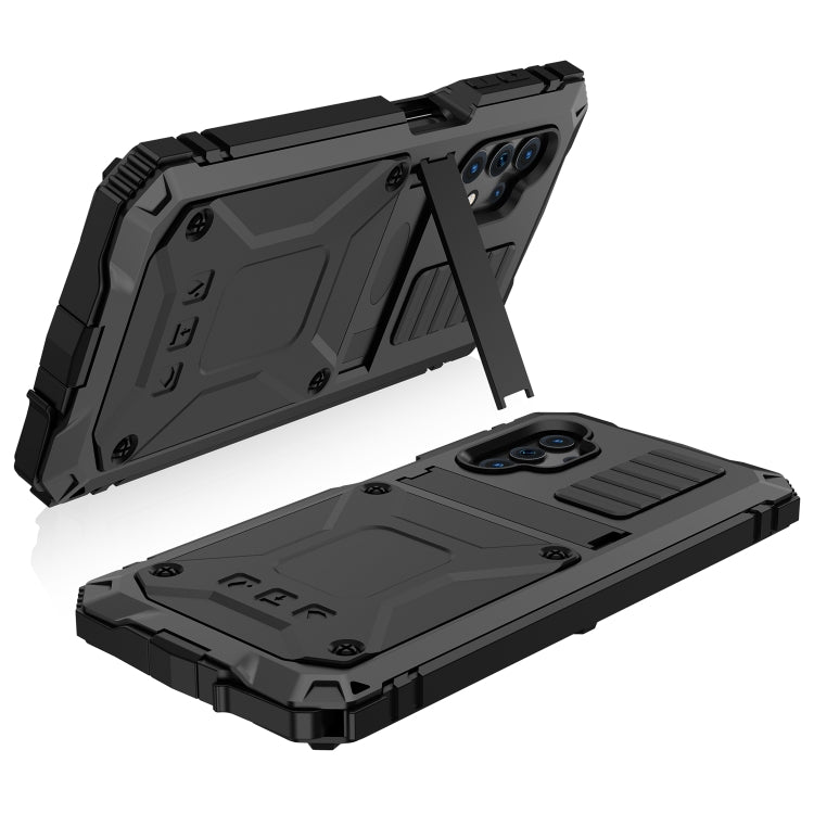 For Samsung Galaxy A32 5G / M32 5G R-JUST Water-resistant Shockproof Dustproof Metal + Silicone Protective Case with Holder(Black)