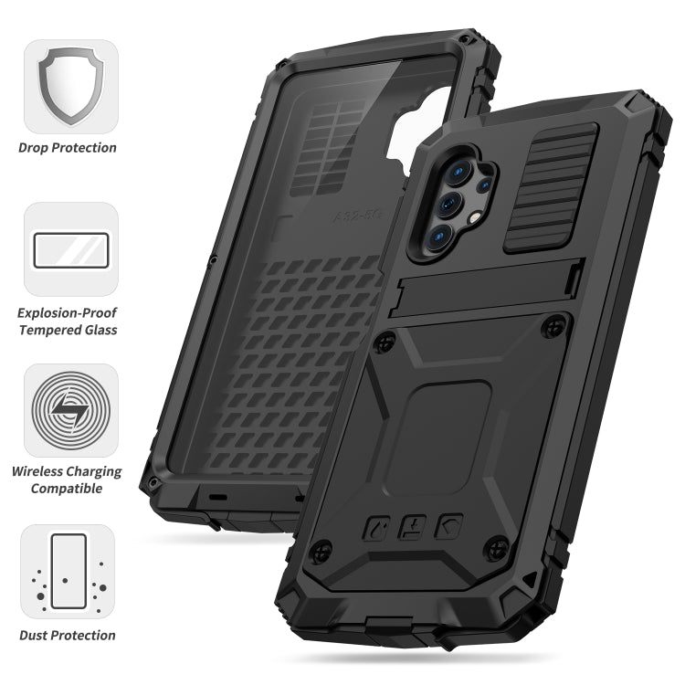 For Samsung Galaxy A32 5G / M32 5G R-JUST Water-resistant Shockproof Dustproof Metal + Silicone Protective Case with Holder(Black)