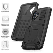 For Samsung Galaxy A32 5G / M32 5G R-JUST Water-resistant Shockproof Dustproof Metal + Silicone Protective Case with Holder(Black)