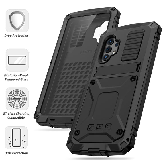 For Samsung Galaxy A32 5G / M32 5G R-JUST Water-resistant Shockproof Dustproof Metal + Silicone Protective Case with Holder(Black)