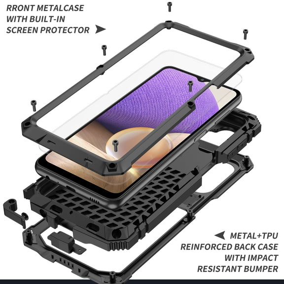 For Samsung Galaxy A32 5G / M32 5G R-JUST Water-resistant Shockproof Dustproof Metal + Silicone Protective Case with Holder(Black)
