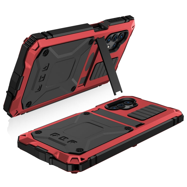 For Samsung Galaxy A32 5G / M32 5G R-JUST Water-resistant Shockproof Dustproof Metal + Silicone Protective Case with Holder(Red)