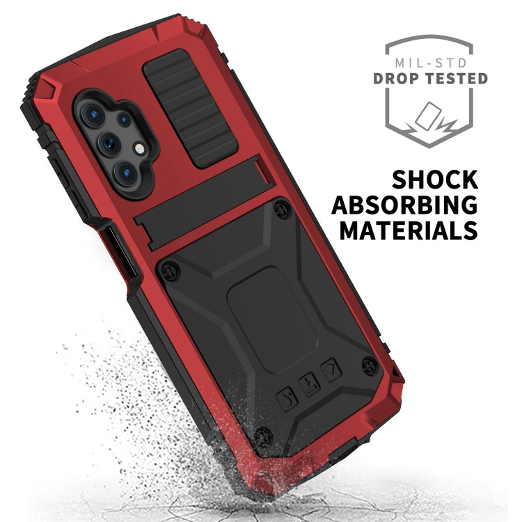 For Samsung Galaxy A32 5G / M32 5G R-JUST Water-resistant Shockproof Dustproof Metal + Silicone Protective Case with Holder(Red)