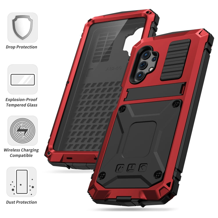 For Samsung Galaxy A32 5G / M32 5G R-JUST Water-resistant Shockproof Dustproof Metal + Silicone Protective Case with Holder(Red)