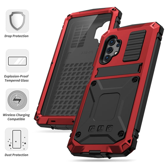 For Samsung Galaxy A32 5G / M32 5G R-JUST Water-resistant Shockproof Dustproof Metal + Silicone Protective Case with Holder(Red)
