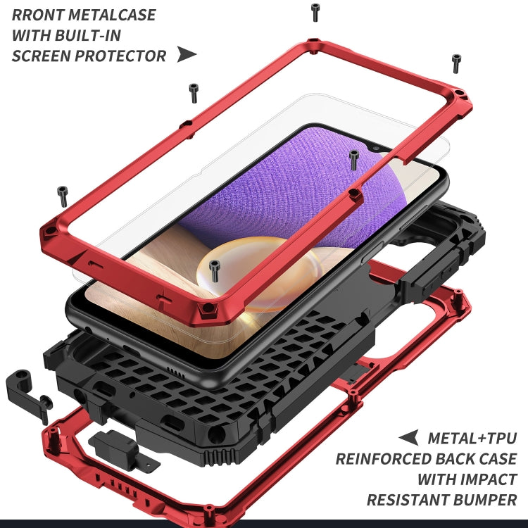 For Samsung Galaxy A32 5G / M32 5G R-JUST Water-resistant Shockproof Dustproof Metal + Silicone Protective Case with Holder(Red)