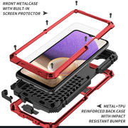 For Samsung Galaxy A32 5G / M32 5G R-JUST Water-resistant Shockproof Dustproof Metal + Silicone Protective Case with Holder(Red)