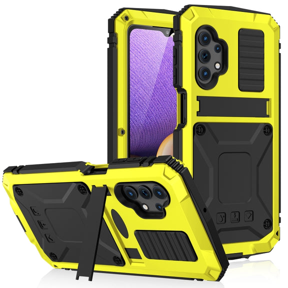 For Samsung Galaxy A32 5G / M32 5G R-JUST Water-resistant Shockproof Dustproof Metal + Silicone Protective Case with Holder(Yellow)