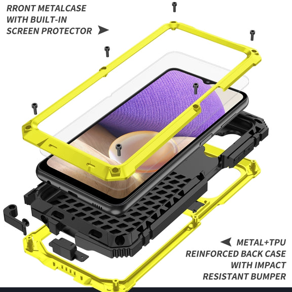 For Samsung Galaxy A32 5G / M32 5G R-JUST Water-resistant Shockproof Dustproof Metal + Silicone Protective Case with Holder(Yellow)