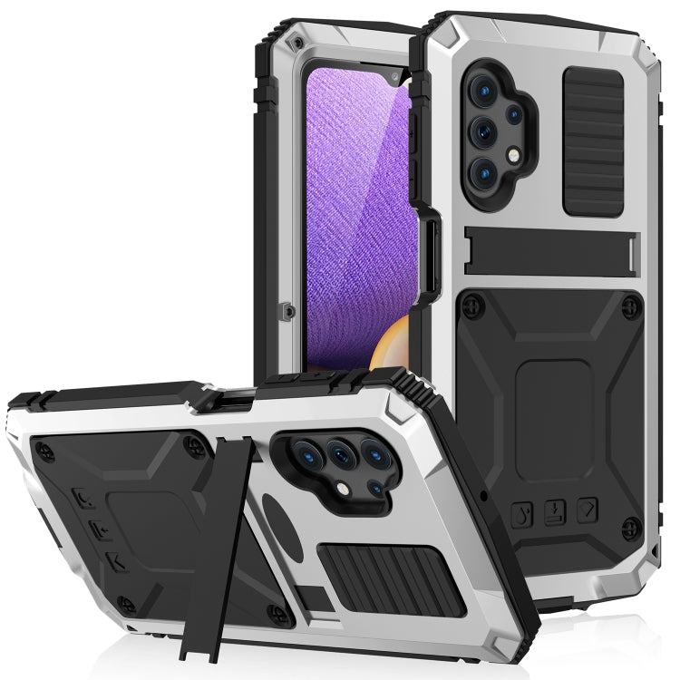 For Samsung Galaxy A32 5G / M32 5G R-JUST Water-resistant Shockproof Dustproof Metal + Silicone Protective Case with Holder(Silver)