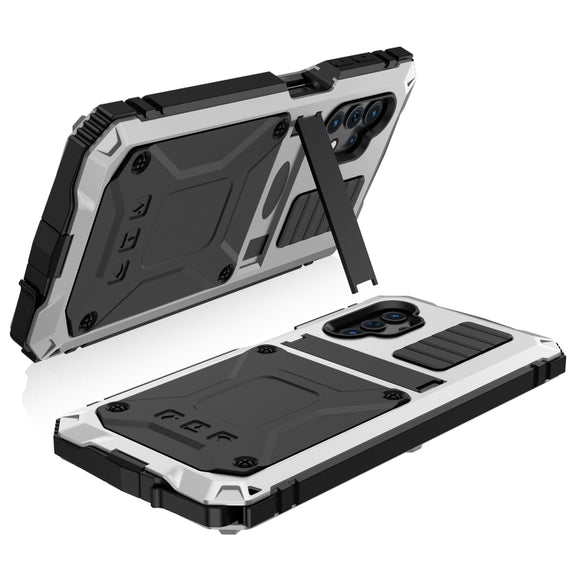 For Samsung Galaxy A32 5G / M32 5G R-JUST Water-resistant Shockproof Dustproof Metal + Silicone Protective Case with Holder(Silver)