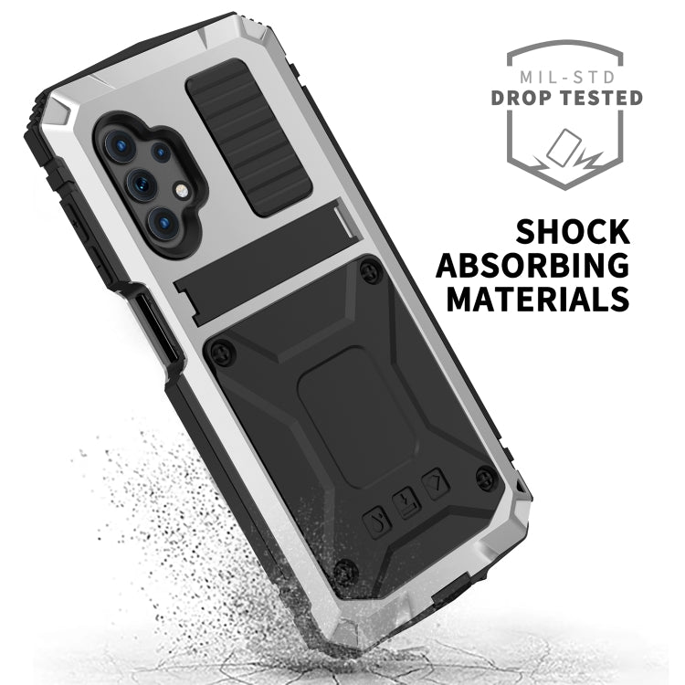 For Samsung Galaxy A32 5G / M32 5G R-JUST Water-resistant Shockproof Dustproof Metal + Silicone Protective Case with Holder(Silver)
